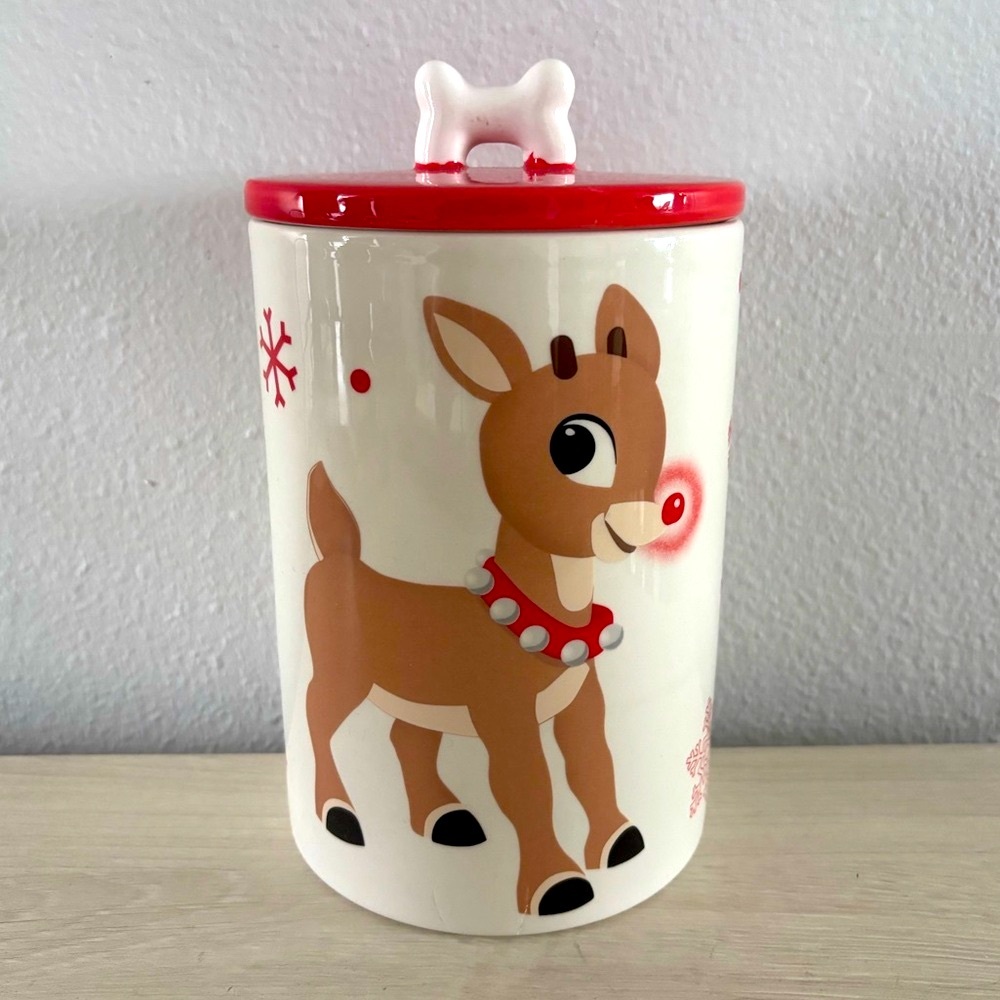 Rudolph the Red Nose Reindeer Cookie Pet Dog Treat canister Jar — New